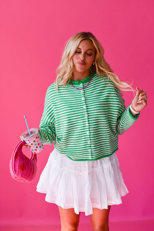 Piper Cardigan - Green Mini Stripe