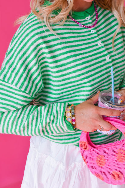 Piper Cardigan - Green Mini Stripe