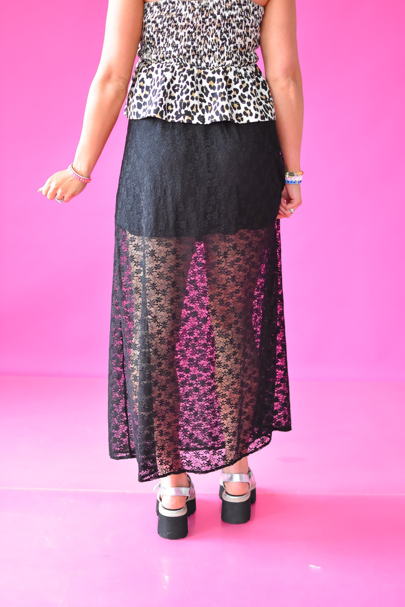 Alix Lace Midi Skirt in Black