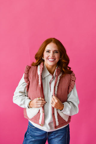 Quincy Gingham Sherpa Vest