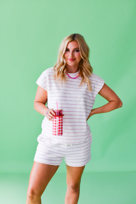Cam Stripes Short Set in Pink/Ivory