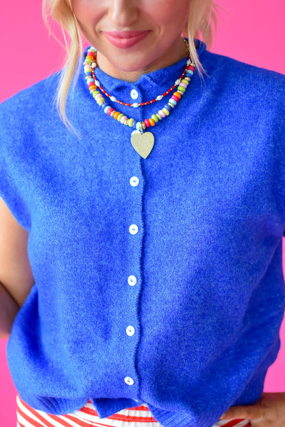 Sleeveless Piper Cardigan in Blue
