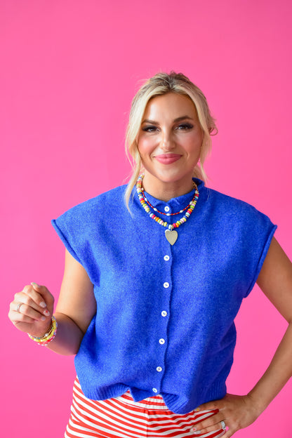 Sleeveless Piper Cardigan in Blue