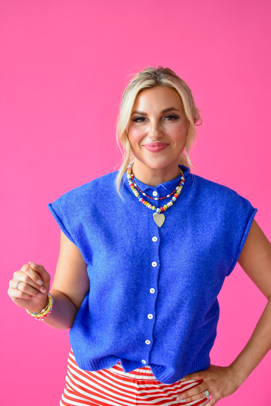 Sleeveless Piper Cardigan in Blue