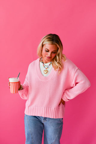 Tayla Scoop Neck Knit Sweater in Pink