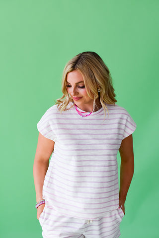 Cam Stripes Short Set in Pink/Ivory