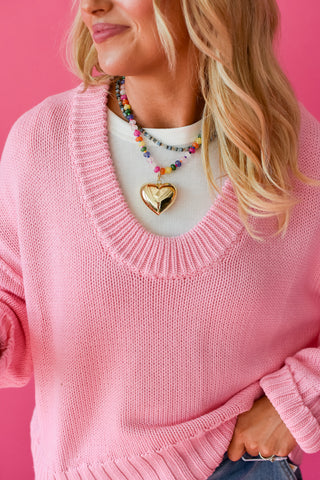 Tayla Scoop Neck Knit Sweater in Pink