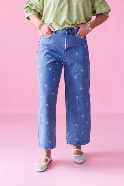 Victoria Heart Print Barrel Jeans