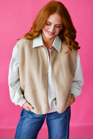Caroline Sherpa Vest in Taupe