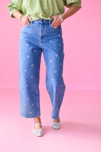 Victoria Heart Print Barrel Jeans