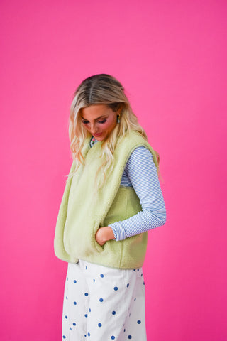 Caroline Sherpa Vest in Chartreuse