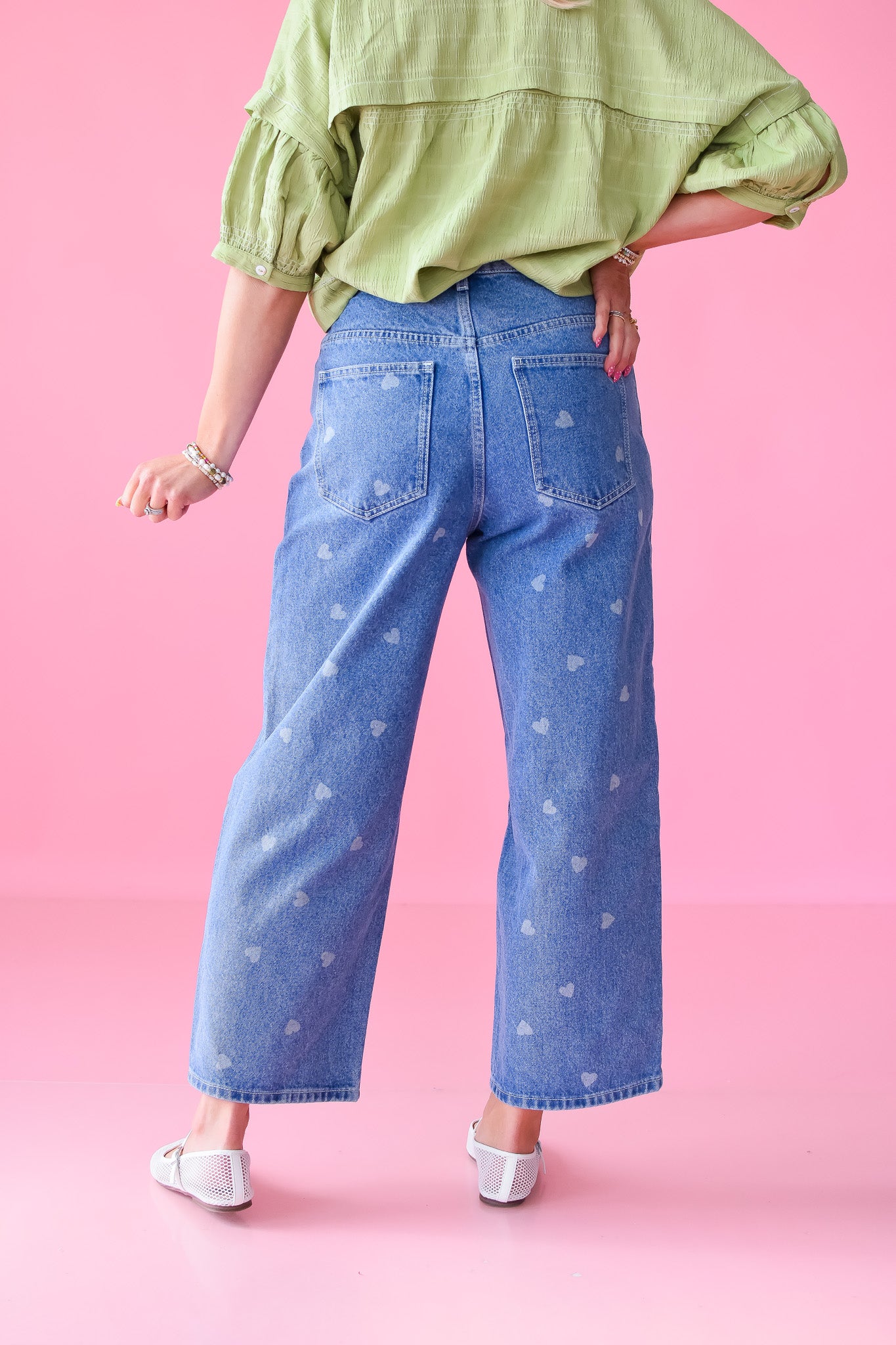 Victoria Heart Print Barrel Jeans