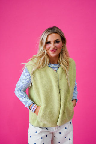 Caroline Sherpa Vest in Chartreuse