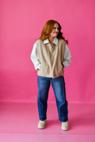Caroline Sherpa Vest in Taupe