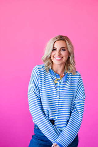 Piper Cardigan in Blue/White Stripe