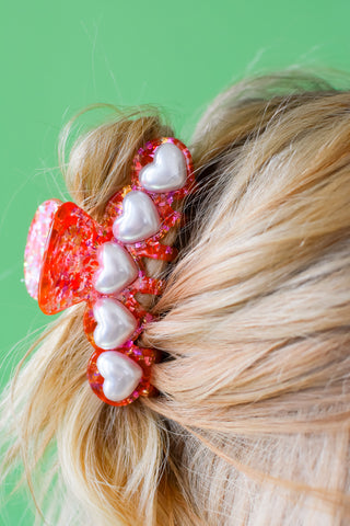 Heart + Pearl Claw Clip