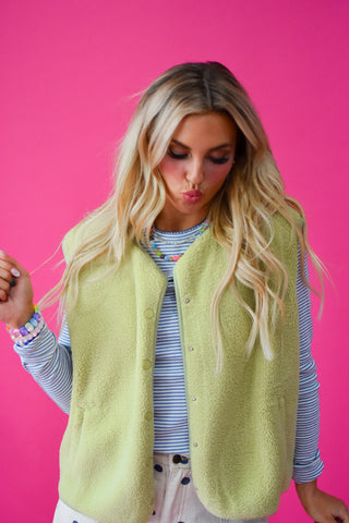 Caroline Sherpa Vest in Chartreuse