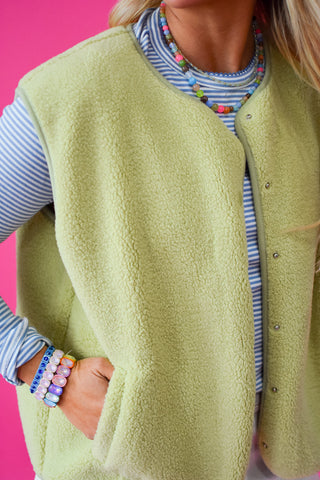 Caroline Sherpa Vest in Chartreuse