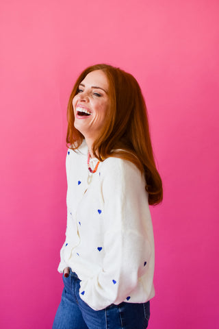 Piper Cardigan - Embroidered Heart In Royal Blue