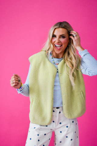 Caroline Sherpa Vest in Chartreuse