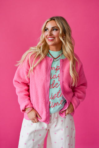 Elizabeth Sherpa Cardigan in Pink