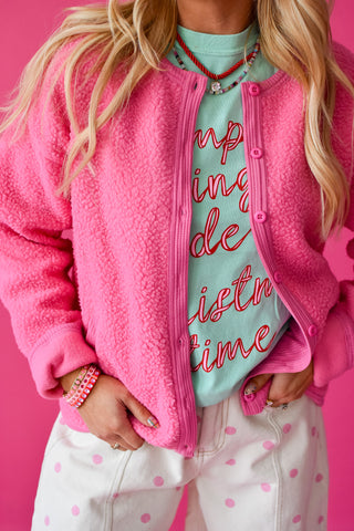 Elizabeth Sherpa Cardigan in Pink