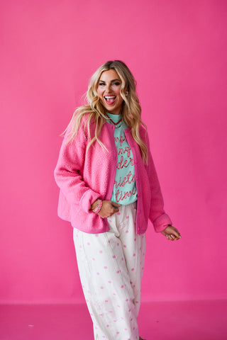 Elizabeth Sherpa Cardigan in Pink