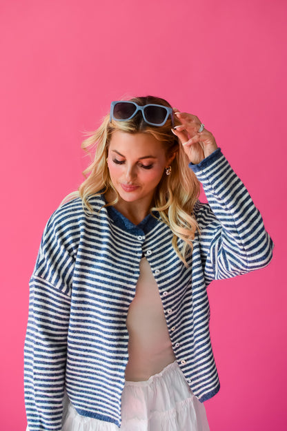 Piper Cardigan - Denim Mini Stripe
