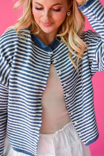 Piper Cardigan - Denim Mini Stripe