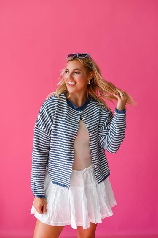 Piper Cardigan - Denim Mini Stripe
