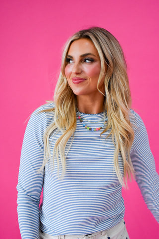 Ana Stripe Long Sleeve Tee in Blue/White
