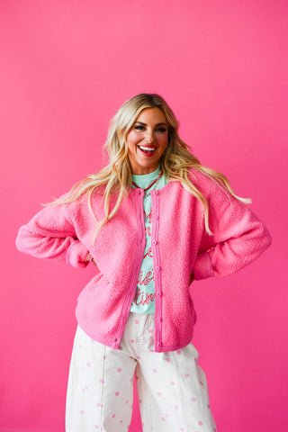 Elizabeth Sherpa Cardigan in Pink