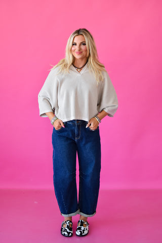 Riz Textured Barrel Jeans