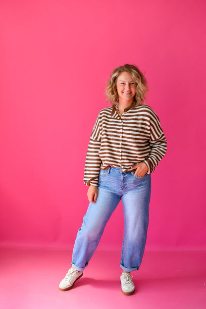 Piper Cardigan in Mocha Stripe