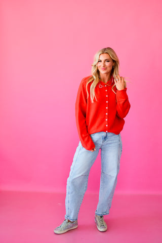 Piper Cardigan - Tomato Red