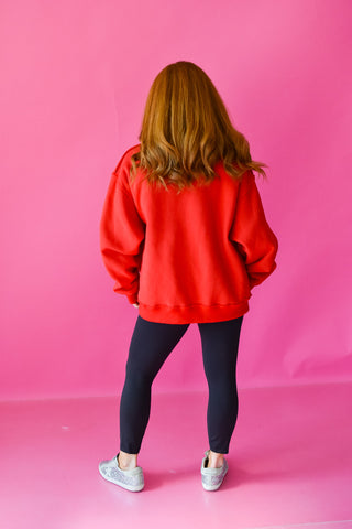 MERRY Embroidered Mock Neck in Red *PREORDER*
