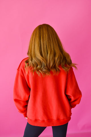 MERRY Embroidered Mock Neck in Red *PREORDER*