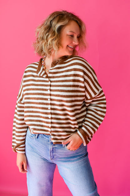 Piper Cardigan in Mocha Stripe