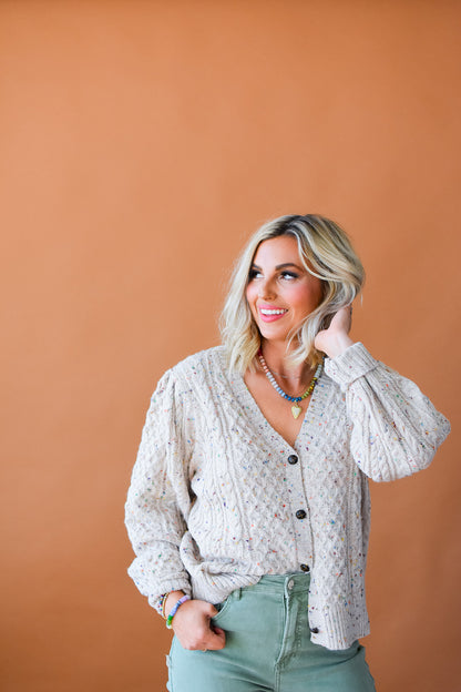 Odette Oatmeal Confetti Cardigan