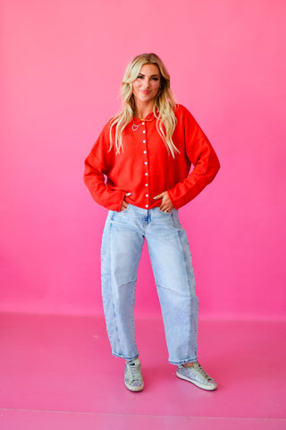 Piper Cardigan - Tomato Red