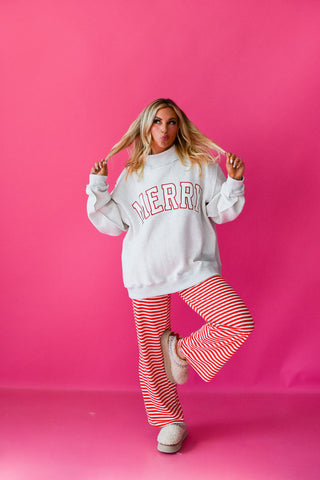 MERRY Embroidered Mock Neck in Heather Grey