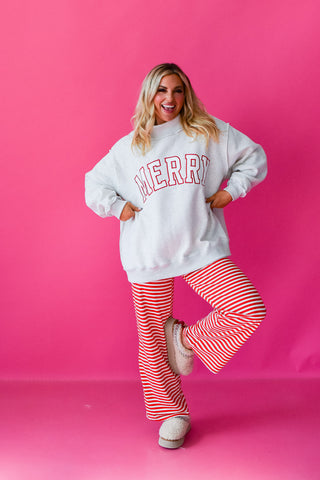 MERRY Embroidered Mock Neck in Heather Grey