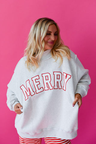 MERRY Embroidered Mock Neck in Heather Grey *PREORDER*