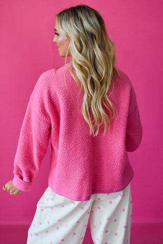 Elizabeth Sherpa Cardigan in Pink
