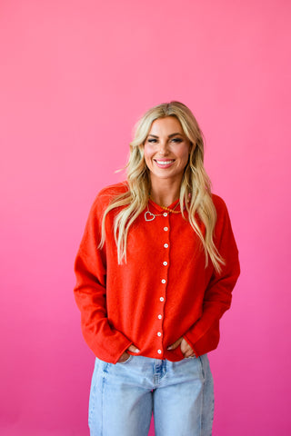 Piper Cardigan - Tomato Red
