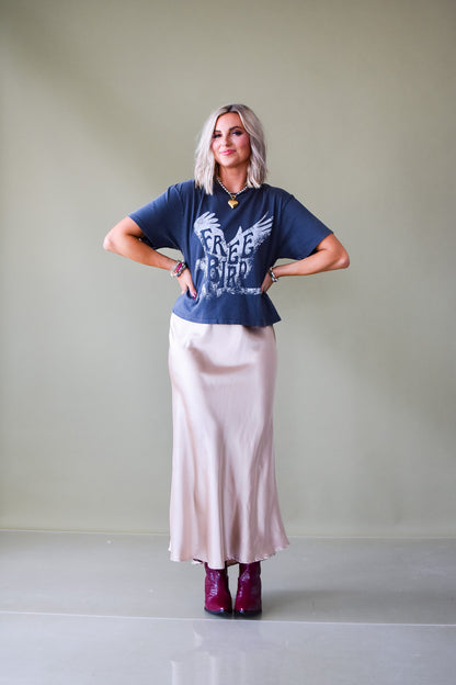 Dricella Satin Midi Skirt in Champagne