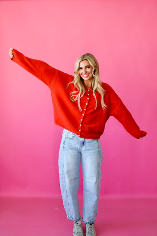 Piper Cardigan - Tomato Red