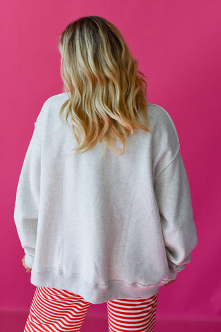 MERRY Embroidered Mock Neck in Heather Grey