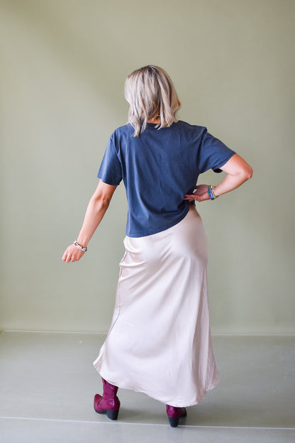 Dricella Satin Midi Skirt in Champagne