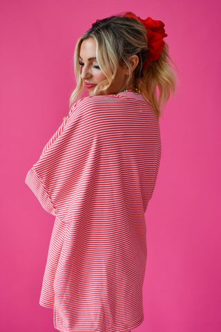 Nyah Striped Tunic Top in Pink/Red
